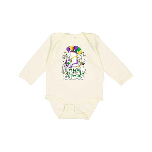 Inktastic My First Mardi Gras with Jester Hat and Beads Boys or Girls Long Sleeve Baby Bodysuit