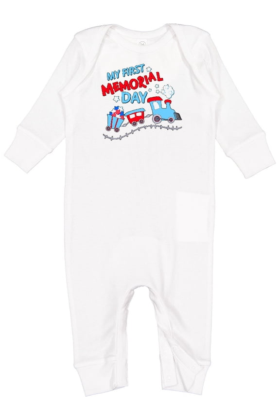 My First Memorial Day Train Baby Romper Coveralls