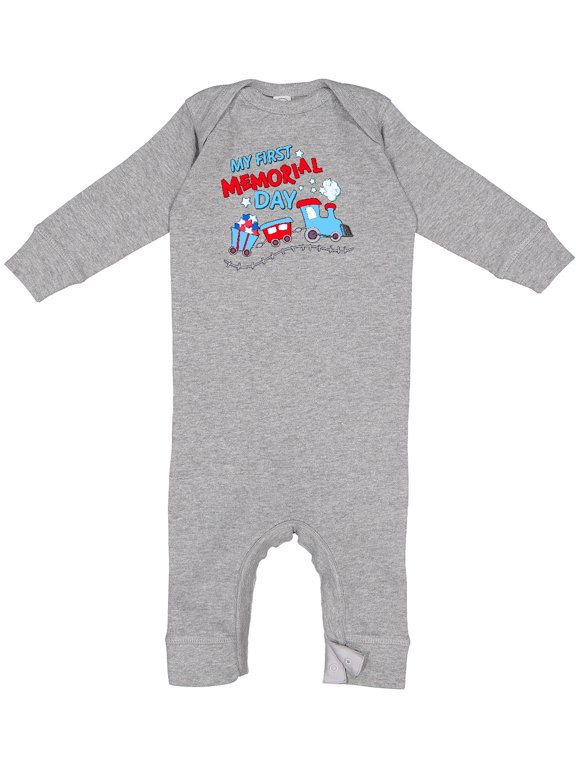 My First Memorial Day Train Baby Romper Coveralls