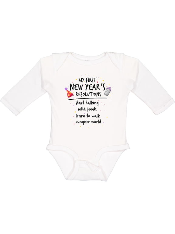 My First New Year's Resolutions Boys or Girls Long Sleeve Baby Bodysuit