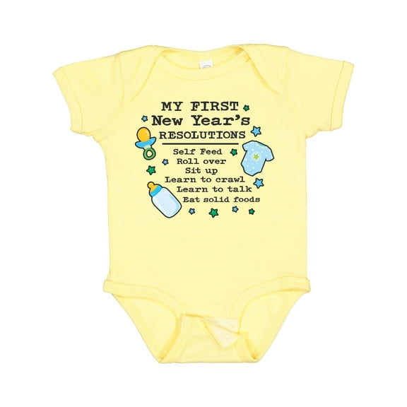 Inktastic My First New Years Resolutions with Baby Clip Art and Stars Boys Baby Bodysuit