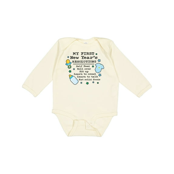 Inktastic My First New Years Resolutions with Baby Clip Art and Stars Boys Long Sleeve Baby Bodysuit