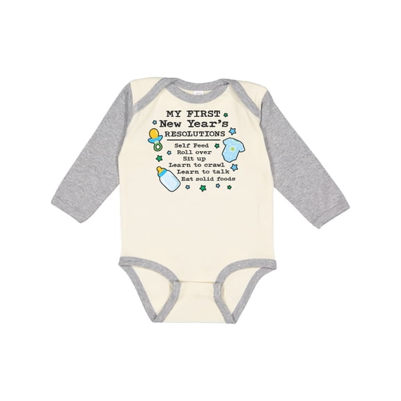 Inktastic My First New Years Resolutions with Baby Clip Art and Stars Boys Long Sleeve Baby Bodysuit