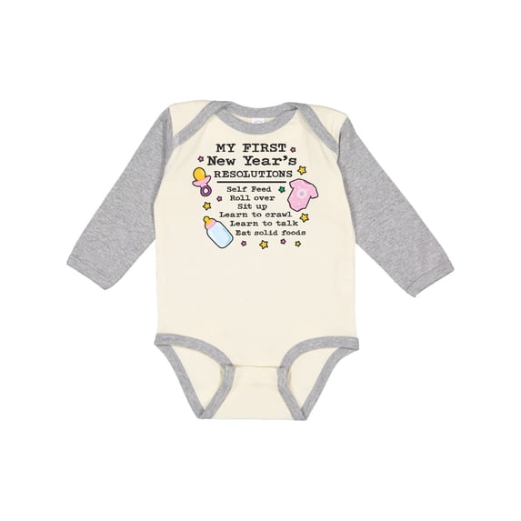 Inktastic My First New Years Resolutions with Baby Clip Art and Stars Girls Long Sleeve Baby Bodysuit