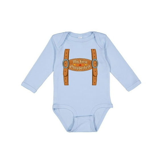 Inktastic My First Oktoberfest Leiderhose Overalls Boys or Girls Long Sleeve Baby Bodysuit
