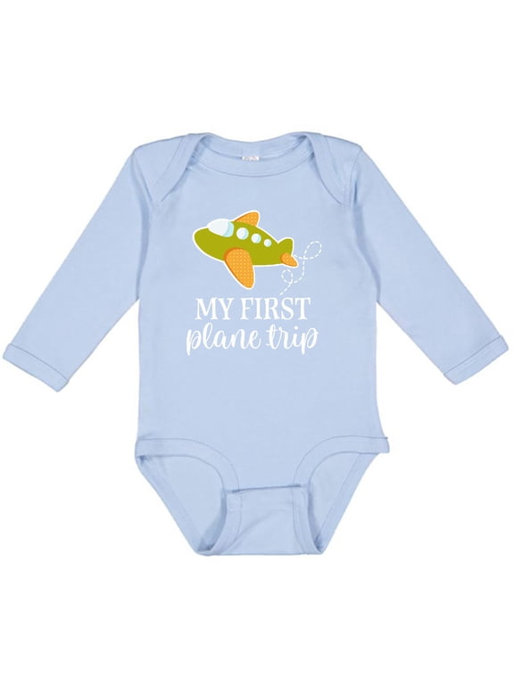 My First Plane Trip Airplane Travel Boys or Girls Long Sleeve Baby Bodysuit