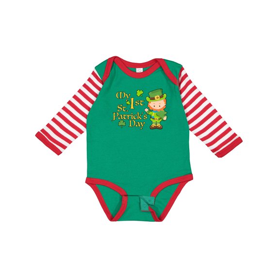 Inktastic My First St. Patricks Day Leprechaun and Shamrocks Boys or Girls Long Sleeve Baby Bodysuit