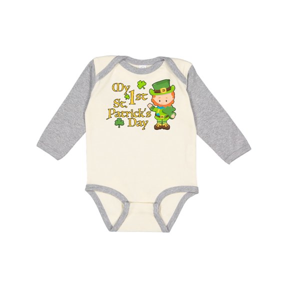 Inktastic My First St. Patricks Day Leprechaun and Shamrocks Boys or Girls Long Sleeve Baby Bodysuit