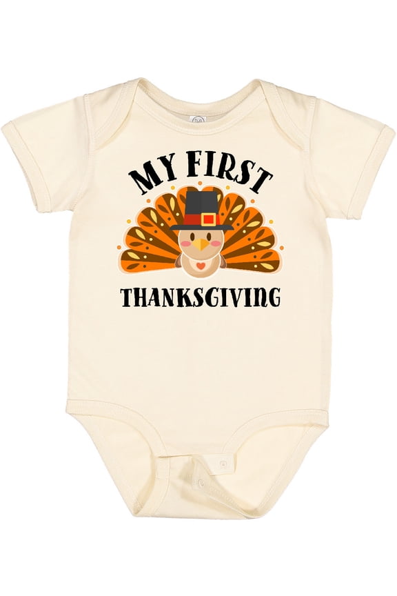 My First Thanksgiving Cute Turkey Pilgrim Hat Boys or Girls Baby Bodysuit