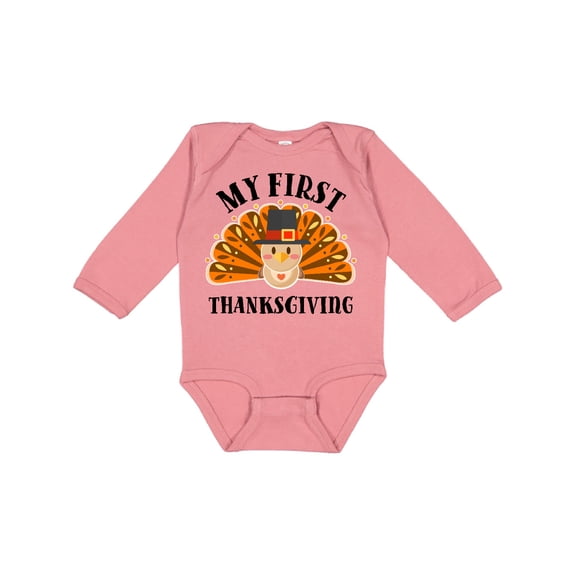 Inktastic My First Thanksgiving Cute Turkey Pilgrim Hat Boys or Girls Long Sleeve Baby Bodysuit