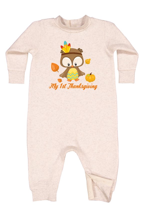 My First Thanksgiving Owl Baby Fleece Romper