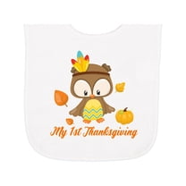 Inktastic My First Thanksgiving Owl Baby Terry Cloth Bib
