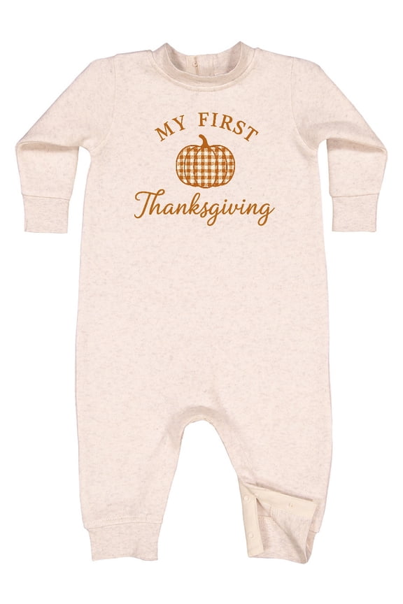 My First Thanksgiving Plaid Pumpkin Baby Fleece Romper