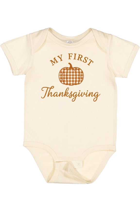 My First Thanksgiving Plaid Pumpkin Boys or Girls Baby Bodysuit