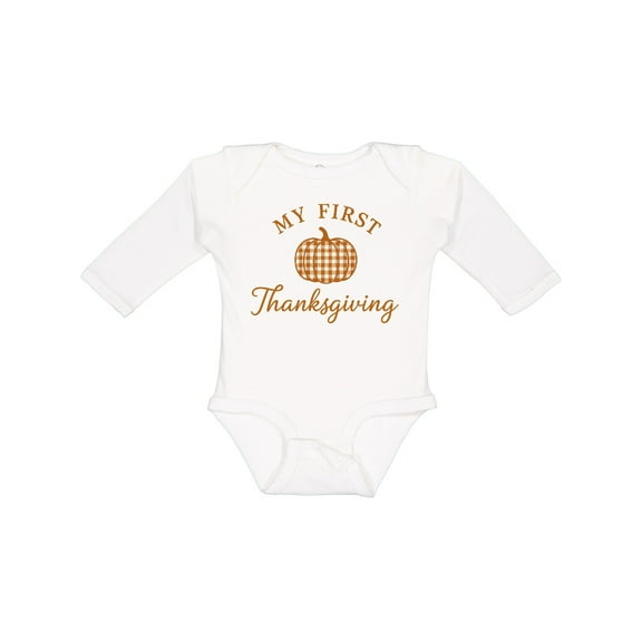 Inktastic My First Thanksgiving Plaid Pumpkin Boys or Girls Long Sleeve Baby Bodysuit