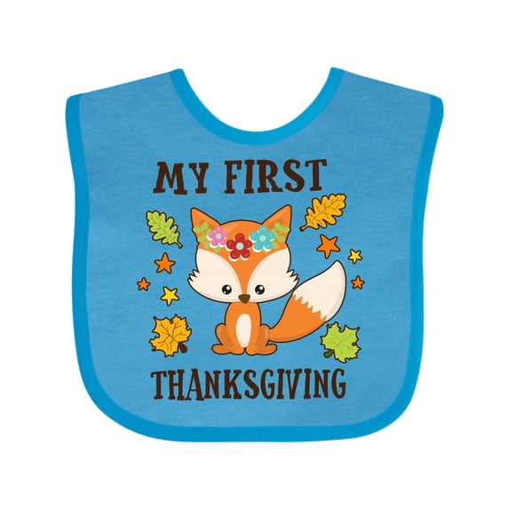 Inktastic My First Thanksgiving with Fall Fox and Leaves Boys or Girls Baby Bib
