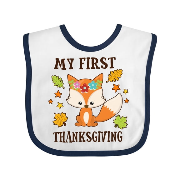 Inktastic My First Thanksgiving with Fall Fox and Leaves Boys or Girls Baby Bib