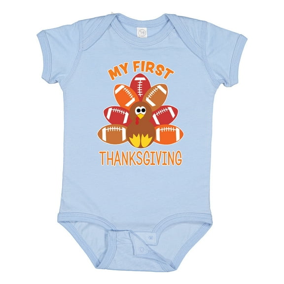 Inktastic My First Thanksgiving with Football Turkey Boys or Girls Baby Bodysuit