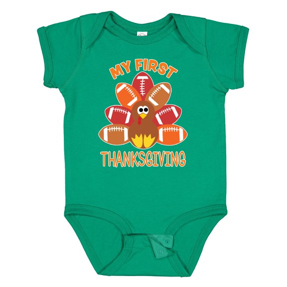 Inktastic My First Thanksgiving with Football Turkey Boys or Girls Baby Bodysuit