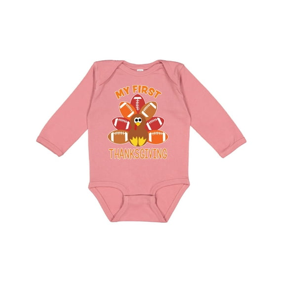 Inktastic My First Thanksgiving with Football Turkey Boys or Girls Long Sleeve Baby Bodysuit