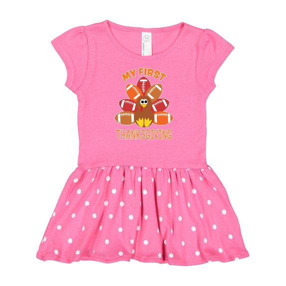 Inktastic My First Thanksgiving with Football Turkey Gift Baby Girl Dress