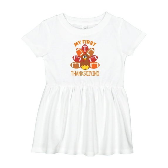 Inktastic My First Thanksgiving with Football Turkey Girls Baby Dress