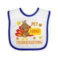 thumbnail image 1 of Inktastic My First Thanksgiving with Turkey and Leaves Boys or Girls Baby Bib, 1 of 4