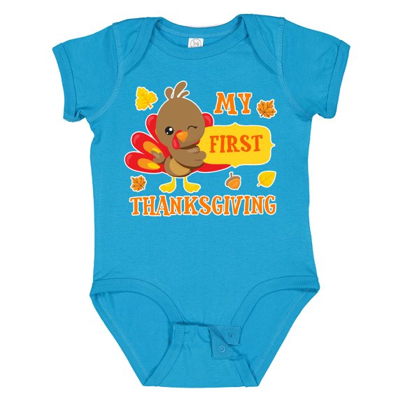 Inktastic My First Thanksgiving with Turkey and Leaves Boys or Girls Baby Bodysuit