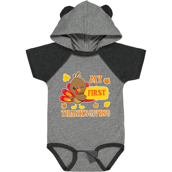 Inktastic My First Thanksgiving with Turkey and Leaves Boys or Girls Baby Bodysuit