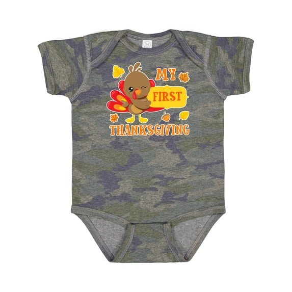Inktastic My First Thanksgiving with Turkey and Leaves Boys or Girls Baby Bodysuit