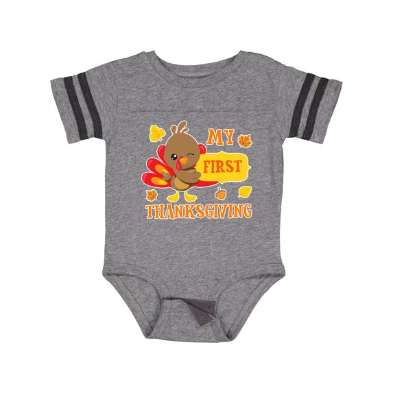 Inktastic My First Thanksgiving with Turkey and Leaves Boys or Girls Baby Bodysuit