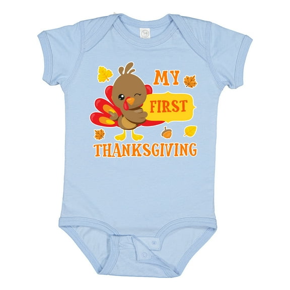 Inktastic My First Thanksgiving with Turkey and Leaves Boys or Girls Baby Bodysuit