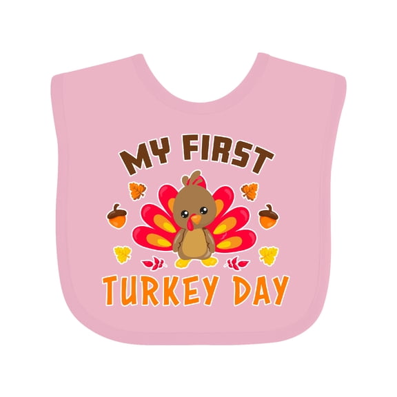 Inktastic My First Turkey Day with Turkey and Leaves Boys or Girls Baby Bib