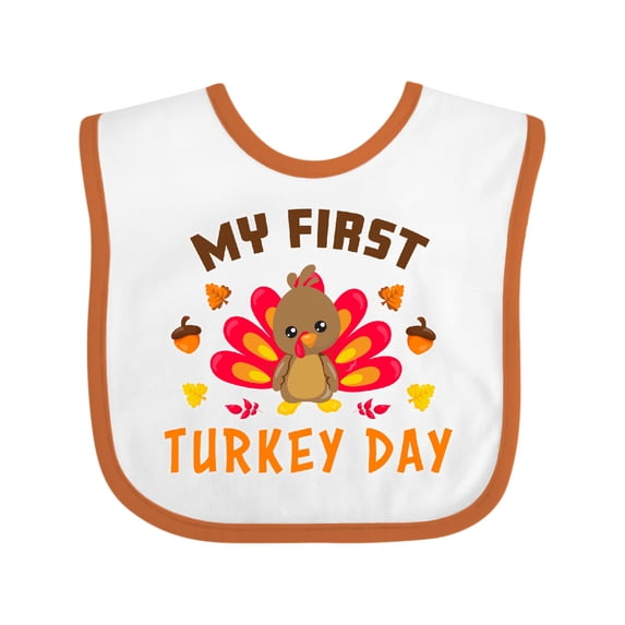 Inktastic My First Turkey Day with Turkey and Leaves Boys or Girls Baby Bib