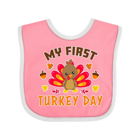 Inktastic My First Turkey Day with Turkey and Leaves Boys or Girls Baby Bib