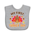 thumbnail image 1 of Inktastic My First Turkey Day with Turkey and Leaves Boys or Girls Baby Bib, 1 of 4