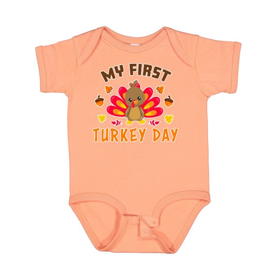 Inktastic My First Turkey Day with Turkey and Leaves Boys or Girls Baby Bodysuit