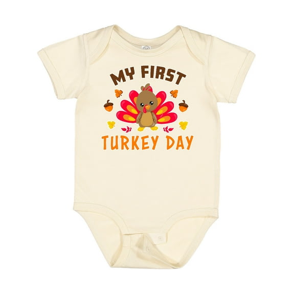 Inktastic My First Turkey Day with Turkey and Leaves Boys or Girls Baby Bodysuit