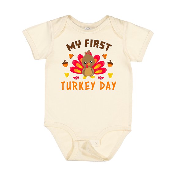 Inktastic My First Turkey Day with Turkey and Leaves Boys or Girls Baby Bodysuit