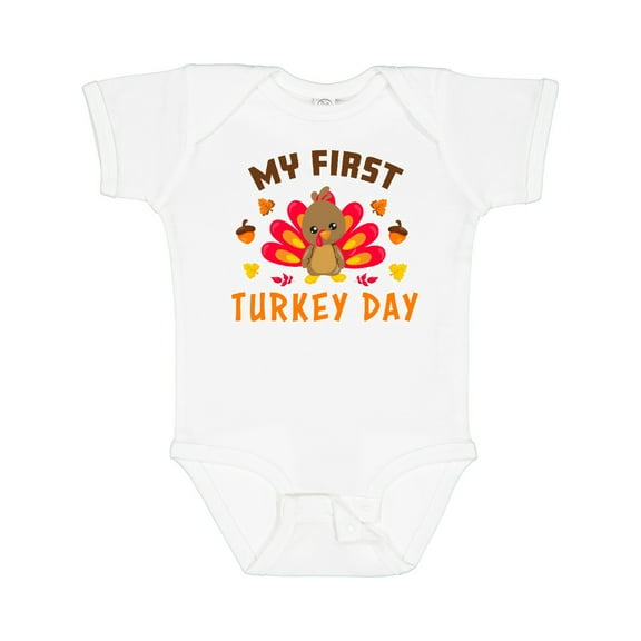 Inktastic My First Turkey Day with Turkey and Leaves Boys or Girls Baby Bodysuit
