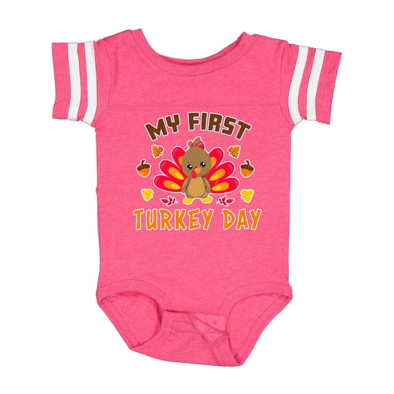 Inktastic My First Turkey Day with Turkey and Leaves Boys or Girls Baby Bodysuit