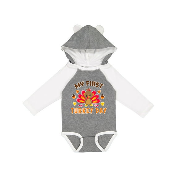Inktastic My First Turkey Day with Turkey and Leaves Boys or Girls Long Sleeve Baby Bodysuit