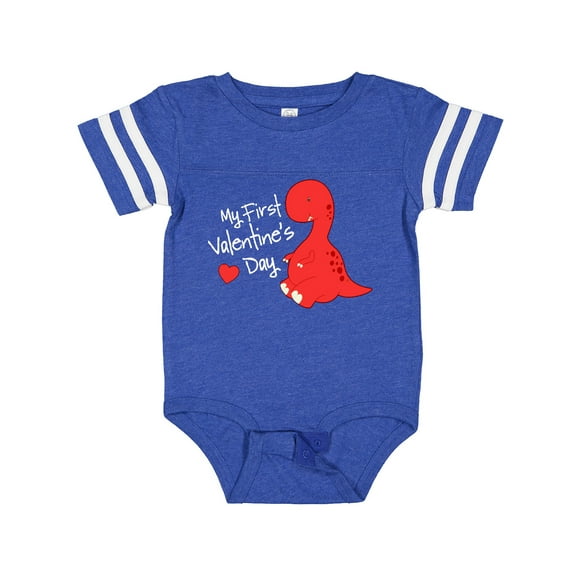 Inktastic My First Valentine's Day Red Dinosaur with a Heart Boys or Girls Baby Bodysuit
