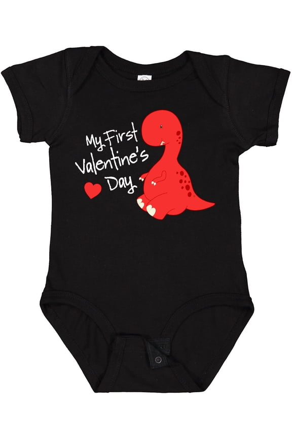 My First Valentine's Day Red Dinosaur with a Heart Boys or Girls Baby Bodysuit