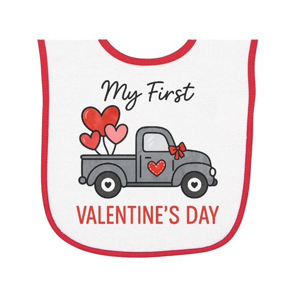 Inktastic My First Valentine's Day Truck with Hearts Baby Terry Cloth Bib