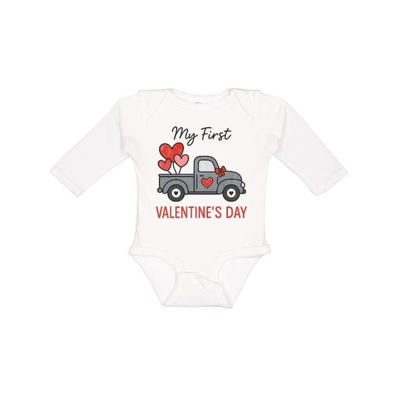 Inktastic My First Valentine's Day Truck with Hearts Boys or Girls Long Sleeve Baby Bodysuit