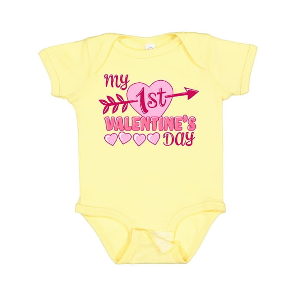 Inktastic My First Valentine's Day with Pink Heart and Arrow Boys or Girls Baby Bodysuit