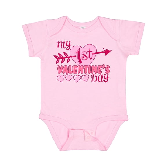 Inktastic My First Valentine's Day with Pink Heart and Arrow Boys or Girls Baby Bodysuit
