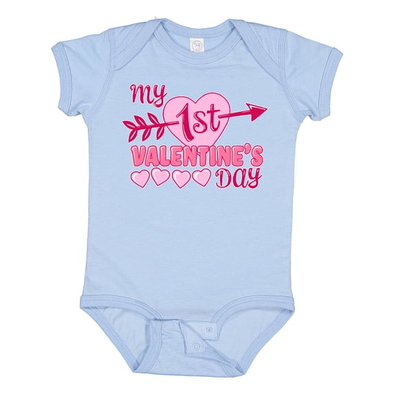 Inktastic My First Valentine's Day with Pink Heart and Arrow Boys or Girls Baby Bodysuit