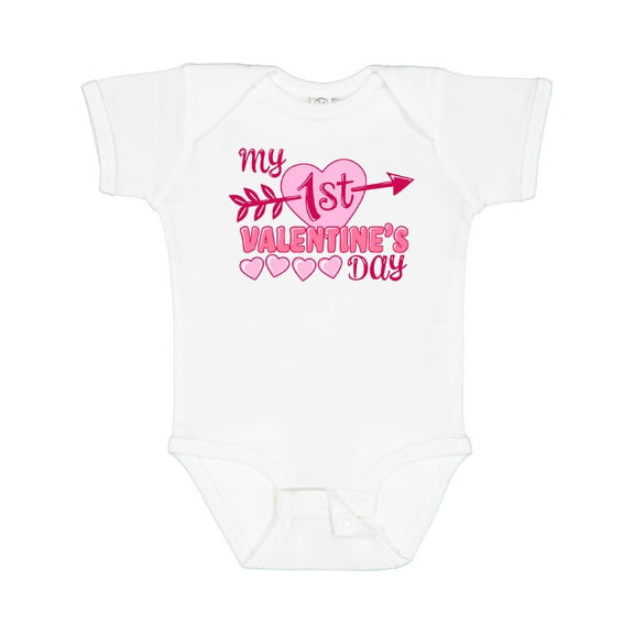 Inktastic My First Valentine's Day with Pink Heart and Arrow Boys or Girls Baby Bodysuit